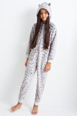 Onesie van fleece, met capuchon