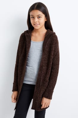 Vest van gebreid chenille met capuchon
