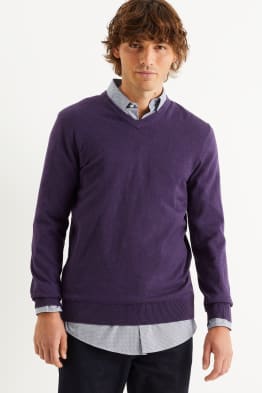 Sweter z delikatnej włóczki i koszula - regular fit - kołnierzyk kent