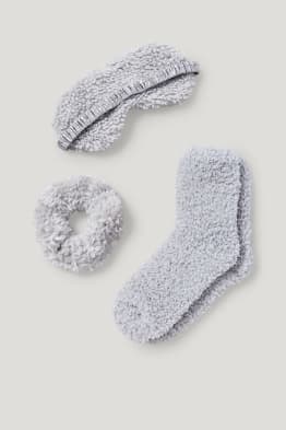 Conjunt - màscara d’ulls per dormir, mitjons i lligacues scrunchie - 3 peces