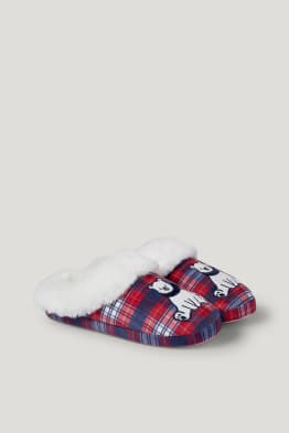 Weihnachts-Hausschuhe - kariert - Eisbär