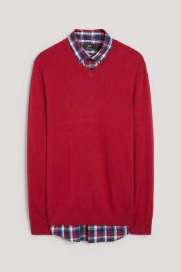 Fijn gebreide trui en overhemd - regular fit - button down