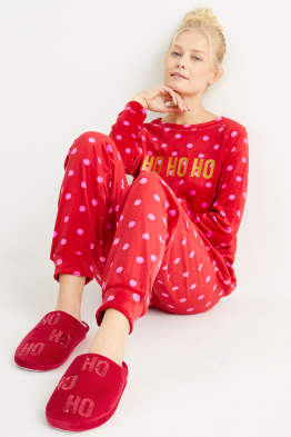 Weihnachts-Fleece-Hausschuhe - HoHoHo