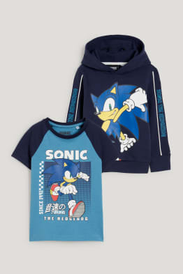 Sonic - set - felpa con cappuccio e maglia a maniche corte - 2 pezzi
