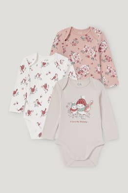 Multipack of 3 - little bird and flowers - baby bodysuit