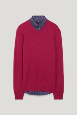 Fijn gebreide trui en overhemd - regular fit - button down