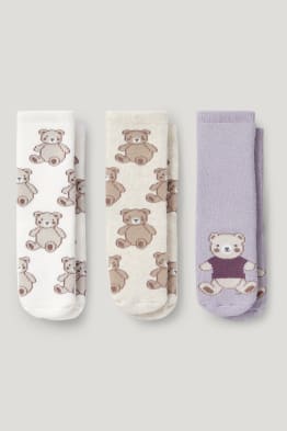 Multipack of 3 - teddy bear - baby non-slip socks with motif