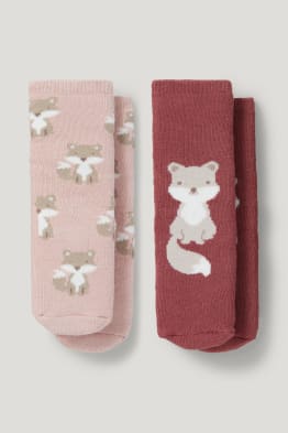 Lot de 2 paires - renards - chaussettes antidérapantes à motif pour bébé