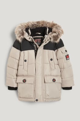 Parka avec capuche et garniture en imitation fourrure - hiver