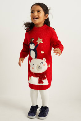Animals - set - knitted Christmas dress and tights