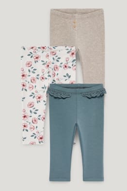 Multipack 3er - Blümchen - Baby-Thermoleggings