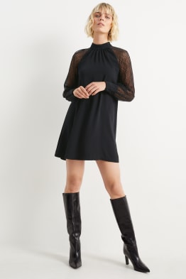 A-line dress with band collar