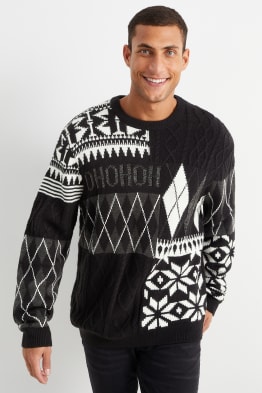 Maglione natalizio - HoHoHo - motivo treccia