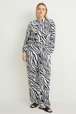 Stoffhose - Mid Waist - Wide Leg - gemustert