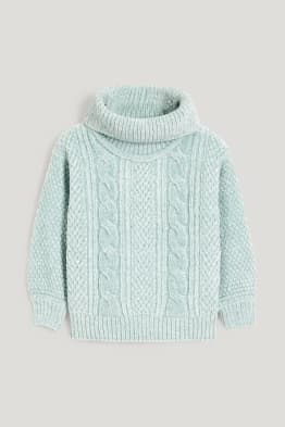 Pull à col roulé en maille chenille - motif tressé
