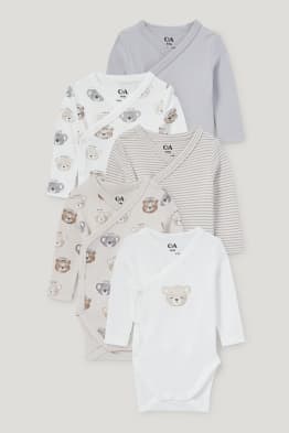 Multipack of 5 - teddy bear - baby wrapover bodysuit