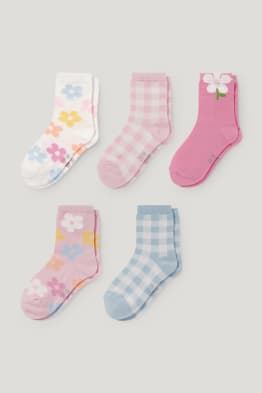 Lot de 5 paires de chaussettes pour fille fleurs multicolores