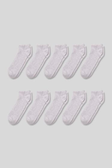 Heren - Set van 10 - Sneakersokken - licht grijs-mix