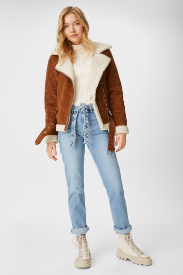 Kobiety - Premium straight jeans z paskiem - jasnoniebieski