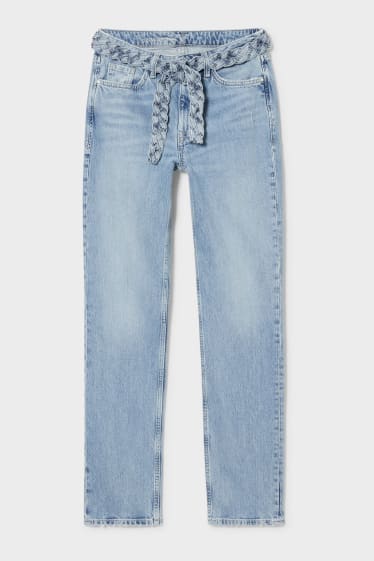 Kobiety - Premium straight jeans z paskiem - jasnoniebieski