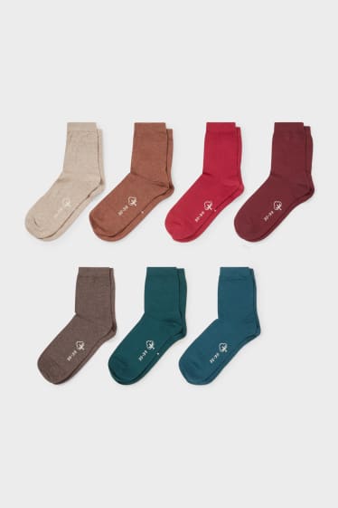 Dames - Set van 7 - sokken - biokatoen - beige-mix