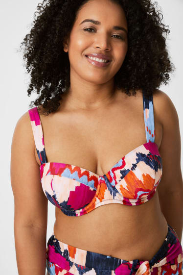 Women - Underwire bikini top - padded - striped - pink