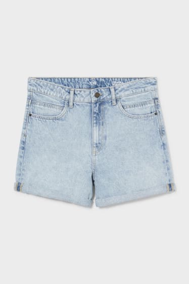 Damen - Jeans-Shorts - High Waist - jeans-hellblau