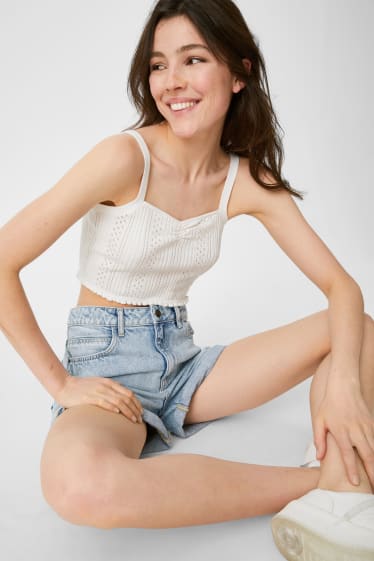 Damen - Jeans-Shorts - High Waist - jeans-hellblau