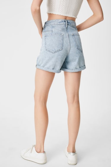 Damen - Jeans-Shorts - High Waist - jeans-hellblau