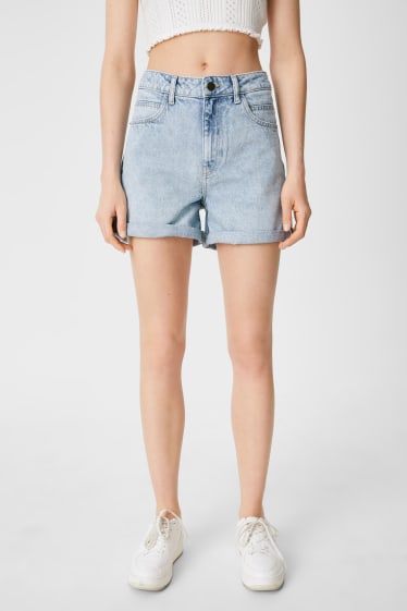 Damen - Jeans-Shorts - High Waist - jeans-hellblau