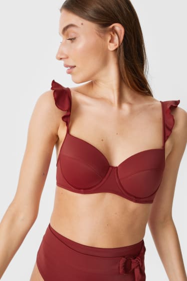 Women - Underwire bikini top - padded - striped - dark red