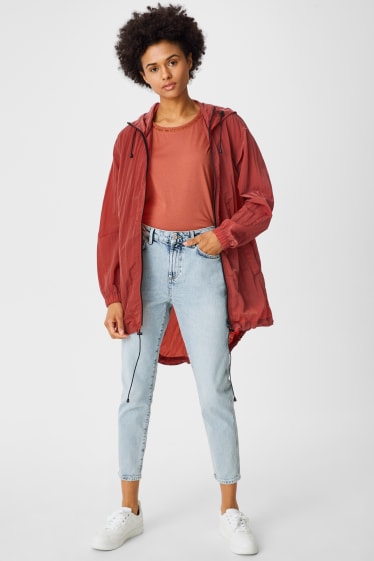Women - Coat with hood - red