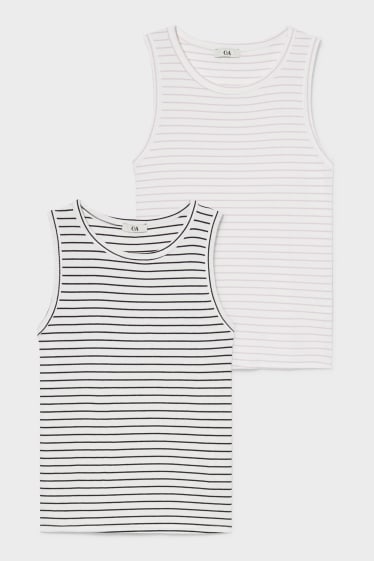 Damen - Multipack 2er - Top - gestreift - weiss