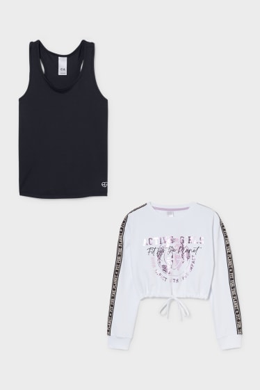 Kids Girls - Zestaw - krótka bluza i top - 2 części - efekt połysku - biały / czarny