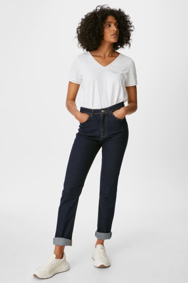 Dámské - Straight jeans - super high waist - z recyklovaného materiálu - džíny - tmavomodré