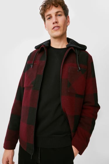 Clockhouse Boys - CLOCKHOUSE - giacca con cappuccio - quadri - rosso scuro