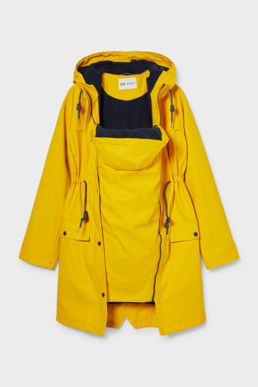 Damen - Umstands-Regenjacke mit Kapuze und Baby-Einsatz - gefüttert - gelb