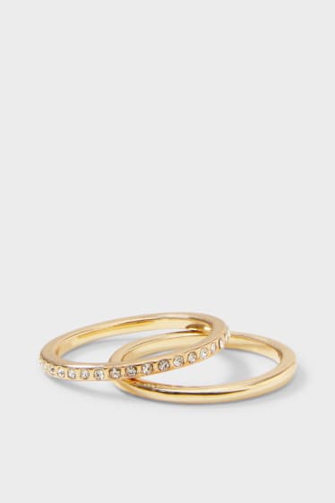 Women - SIX - set - ring - gold-plated - 2 piece - gold