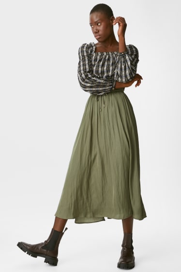 Women - Blouse - check - dark green / black