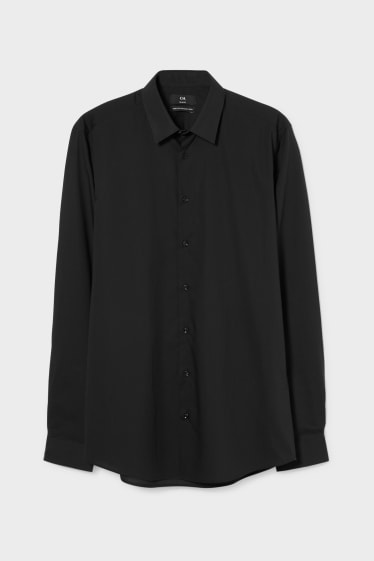 Pánské - Business košile - slim fit - extra dlouhé rukávy - snadné žehlení - černá