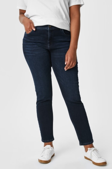 Kobiety - Slim jeans - śrendi stan - dżins-ciemnoniebieski