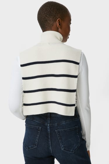 Dámské - Pletená svetrová vesta - pruhovaná - bílá