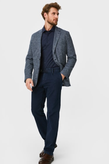 Hommes - Chemise de bureau - slim fit - col cutaway - facile à repasser - á pois - bleu foncé