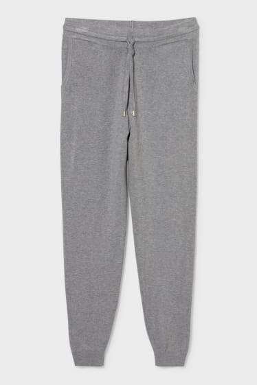 Damen - Feinstrick-Jogginghose - grau-melange
