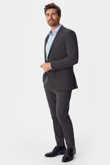 Herren - Baukasten-Hose - Slim Fit - Flex - recycelt - kariert - grau