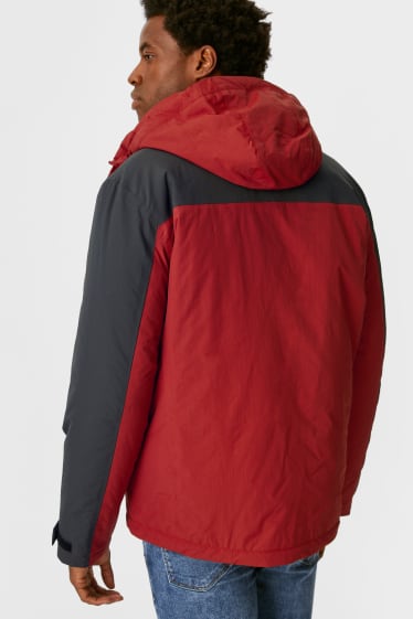 Pánské - Nepromokavá bunda s kapucí 3 v 1 - tmavočervená