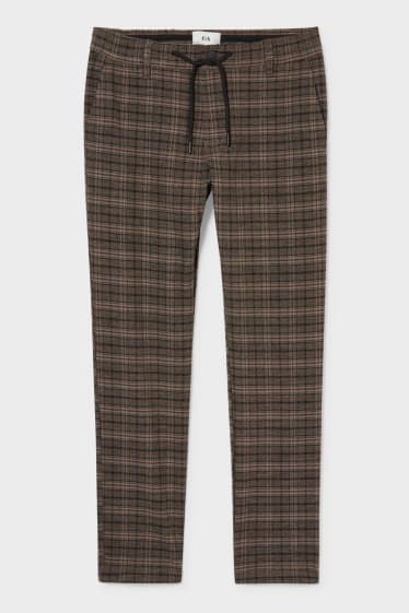 Uomo - Pantaloni chino - tapered fit - LYCRA® - quadretti - grigio-marrone