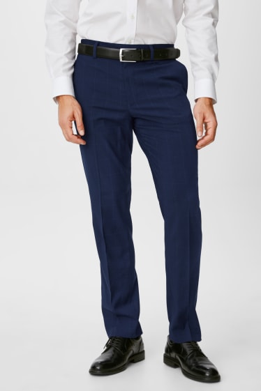 Pánské - Oblekové kalhoty - regular fit - stretch - kostkované - tmavomodrá