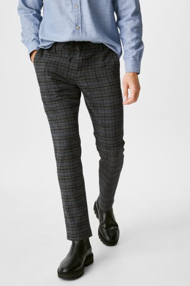Pánské - Kalhoty chino - tapered fit - LYCRA® - kostkované - šedá-žíhaná
