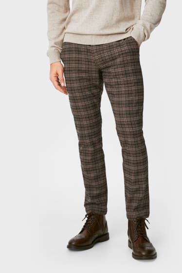 Uomo - Pantaloni chino - tapered fit - LYCRA® - quadretti - grigio-marrone